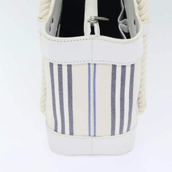 BURBERRY Hand Bag Canvas White Navy Silver Auth 91265 - Picture 5 of 15